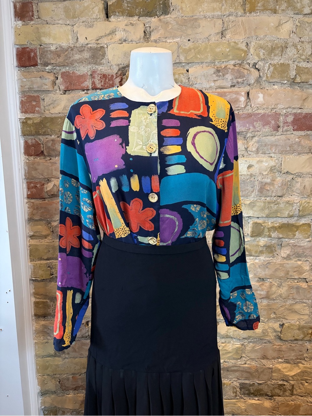 Abstract Multicolor Button-Front Women’s Blouse